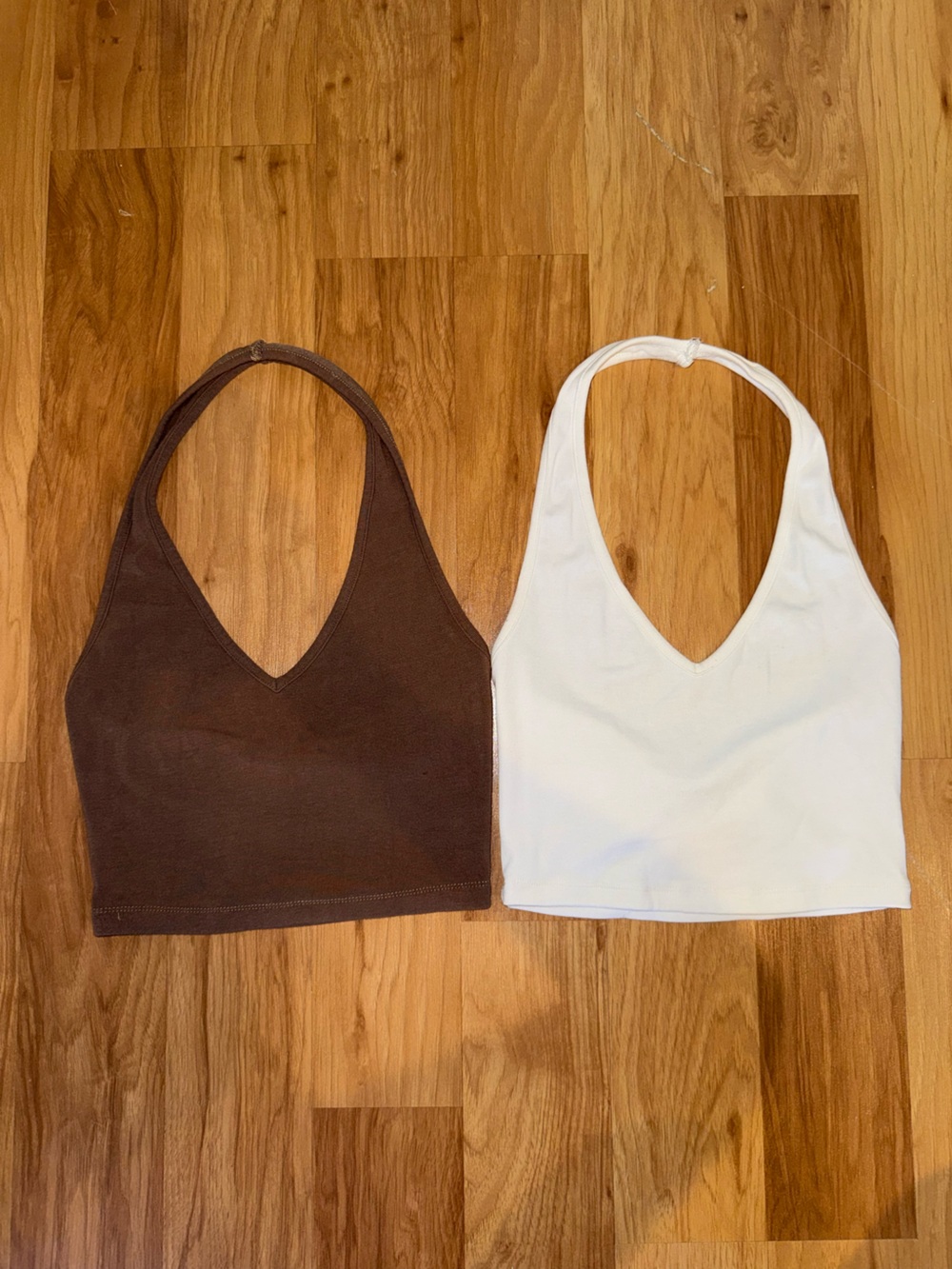 Brown and White Halter Crop Tops - Set of 2